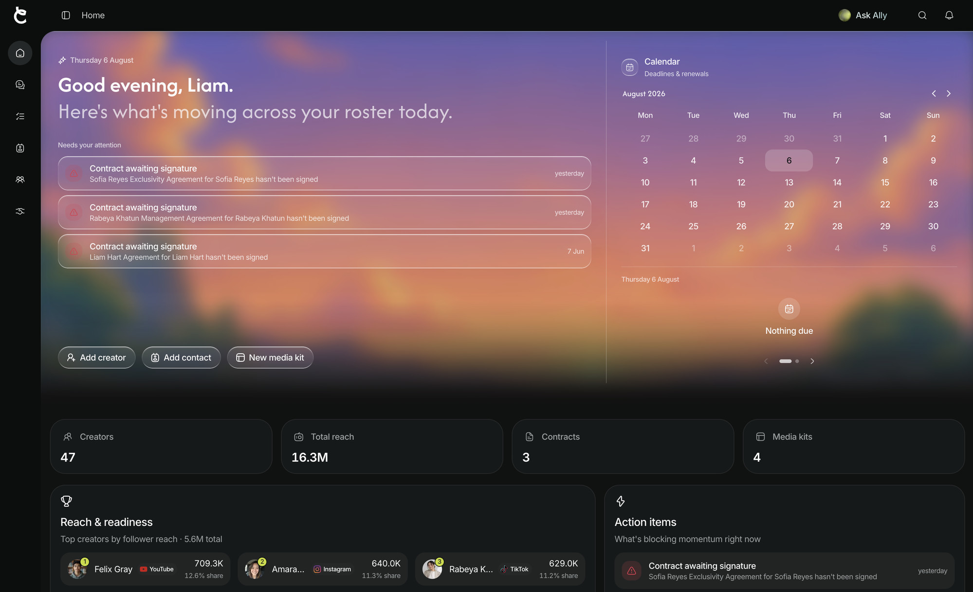 Creataly dashboard